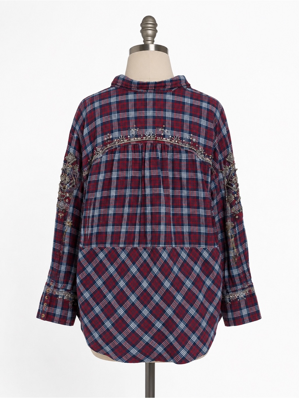 Free People Stevie’s Embellished Plaid Buttondown Boho Flannel - Picture 2 of 3